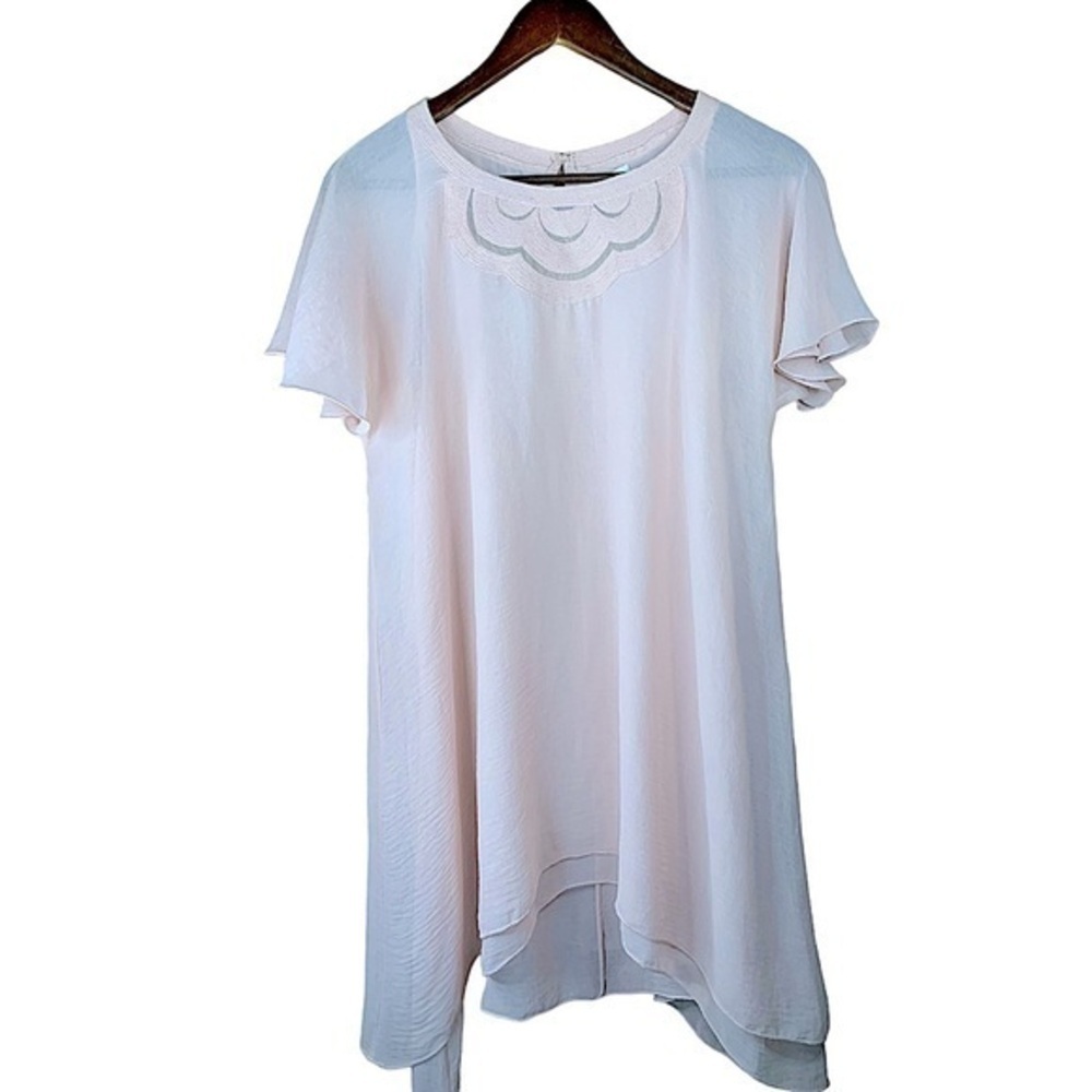 NEW Sophia Max Short Chiffon Swing Dress Pink Sz Medium Short Flutter Sleeve